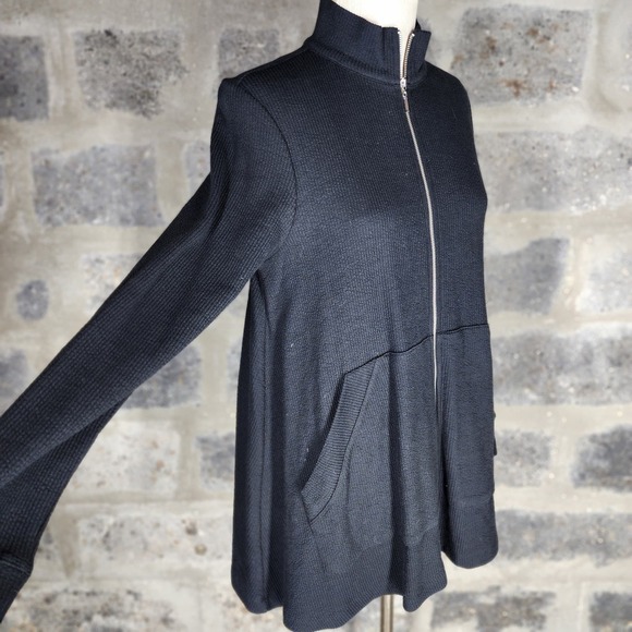 SHANNON PASSERO sz S/P black ribbed zip front swing jacket front pockets - Picture 2 of 6